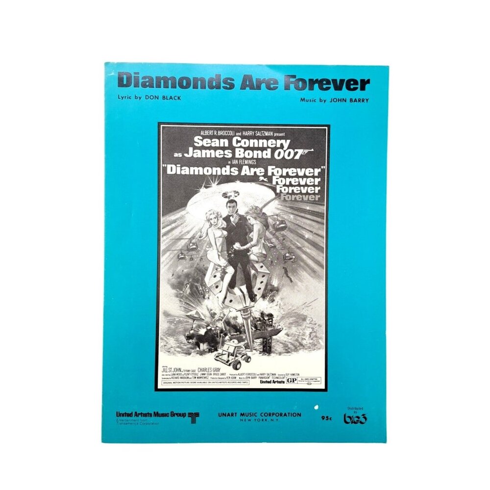 Vintage Diamonds Are Forever Sheet Music Sean Connery James Bond 1971 Movie 007